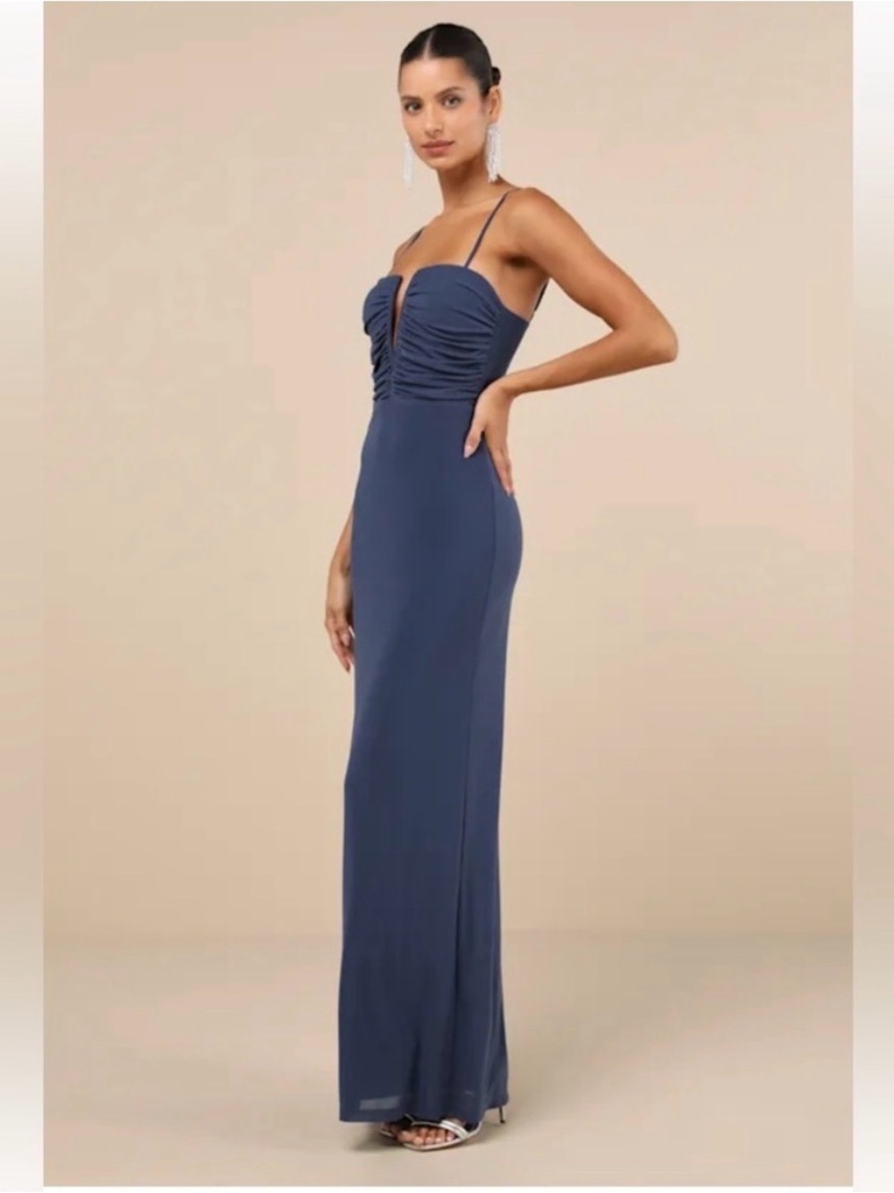 NWT Lulu's Slate Blue Ruched Sweetheart Maxi Dress Size M Party Dress